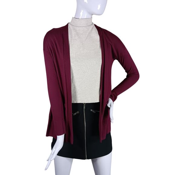SO Open Cardigan Size XS Burgundy Long Sleeve 2 Pockets Fine Knit 70% Rayon - Picture 2 of 8